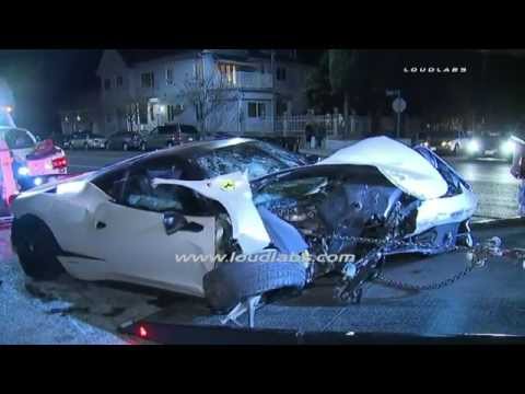 Ferrari 458 Italia Hits Building, Totaled after Street Race Crash with Porsche / Hollywood