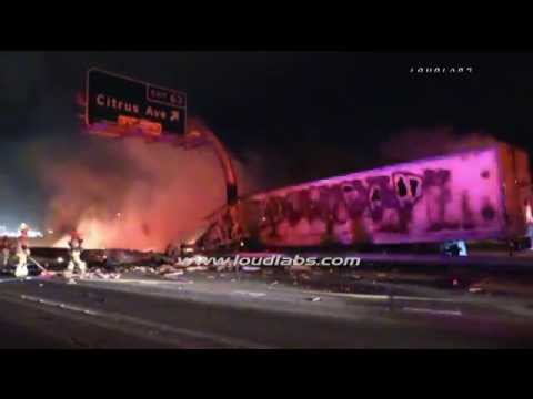 Fatal Big Rig Crash Shuts Down Freeway / Fontana RAW FOOTAGE