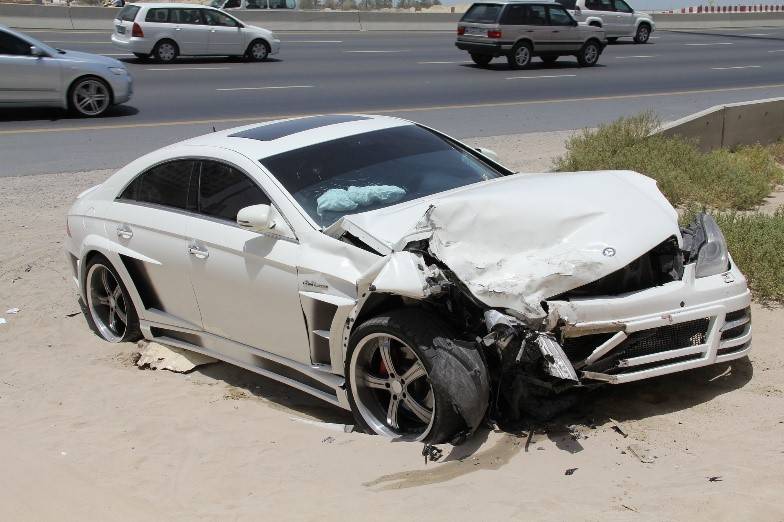 White car involved in a traffic accident