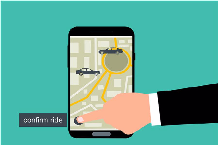 Graphic showing rideshare app on phone