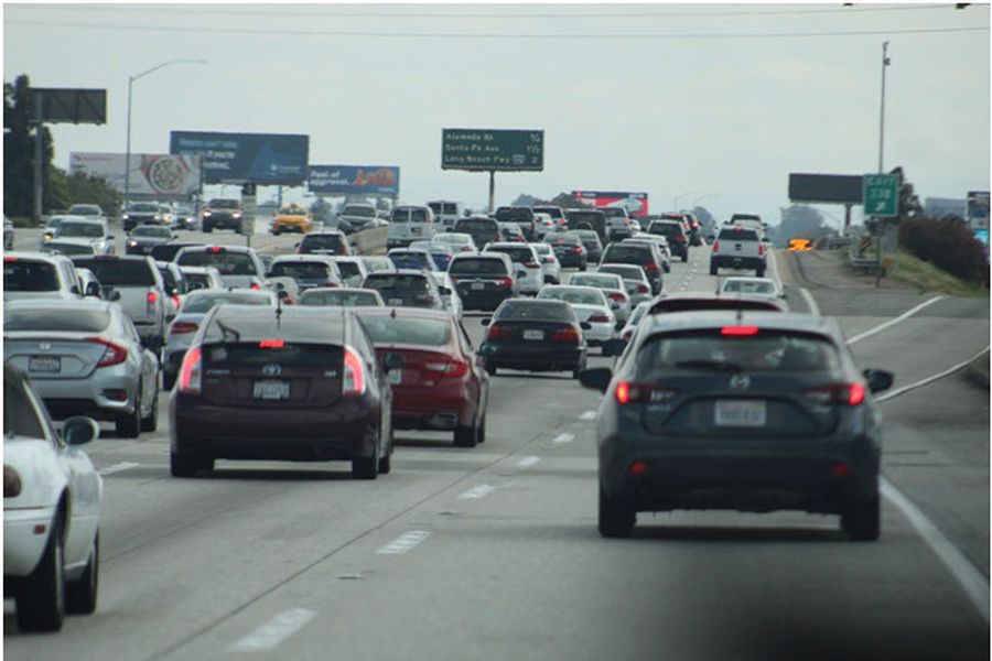 Large group of cars on a highway