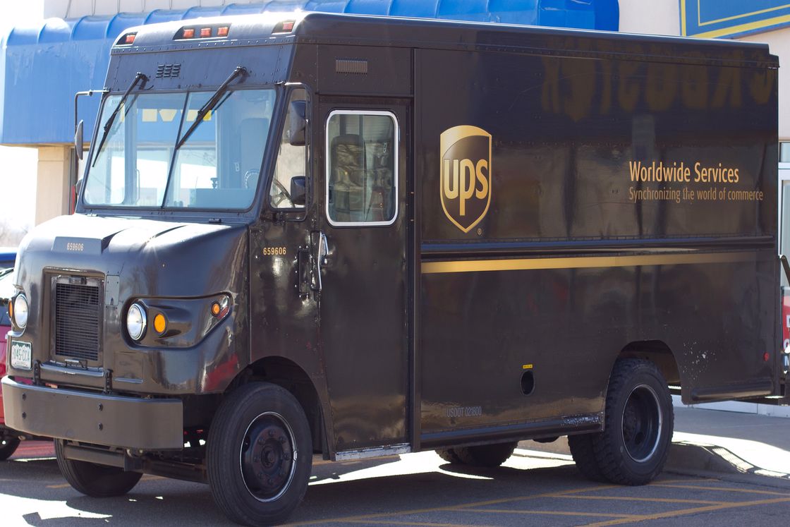 UPS truck parked outside a building