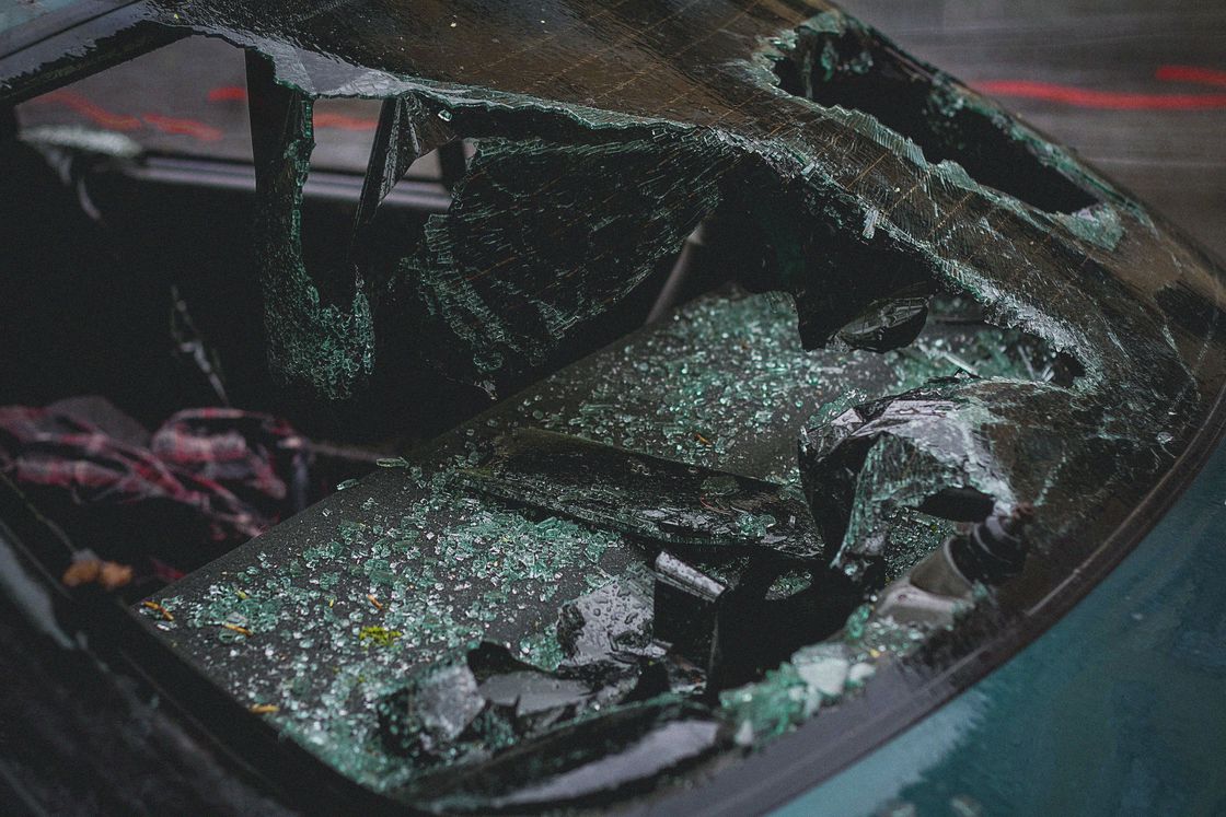 Broken windshield of a car after an accident