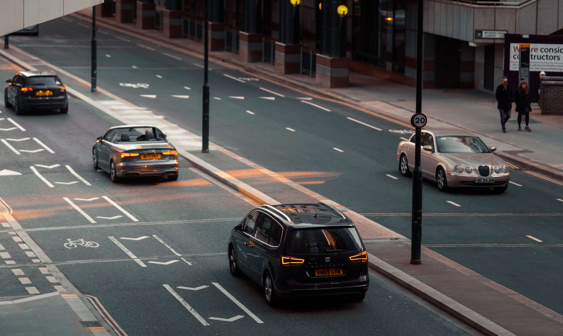 Busy road with cars aligned in one lane