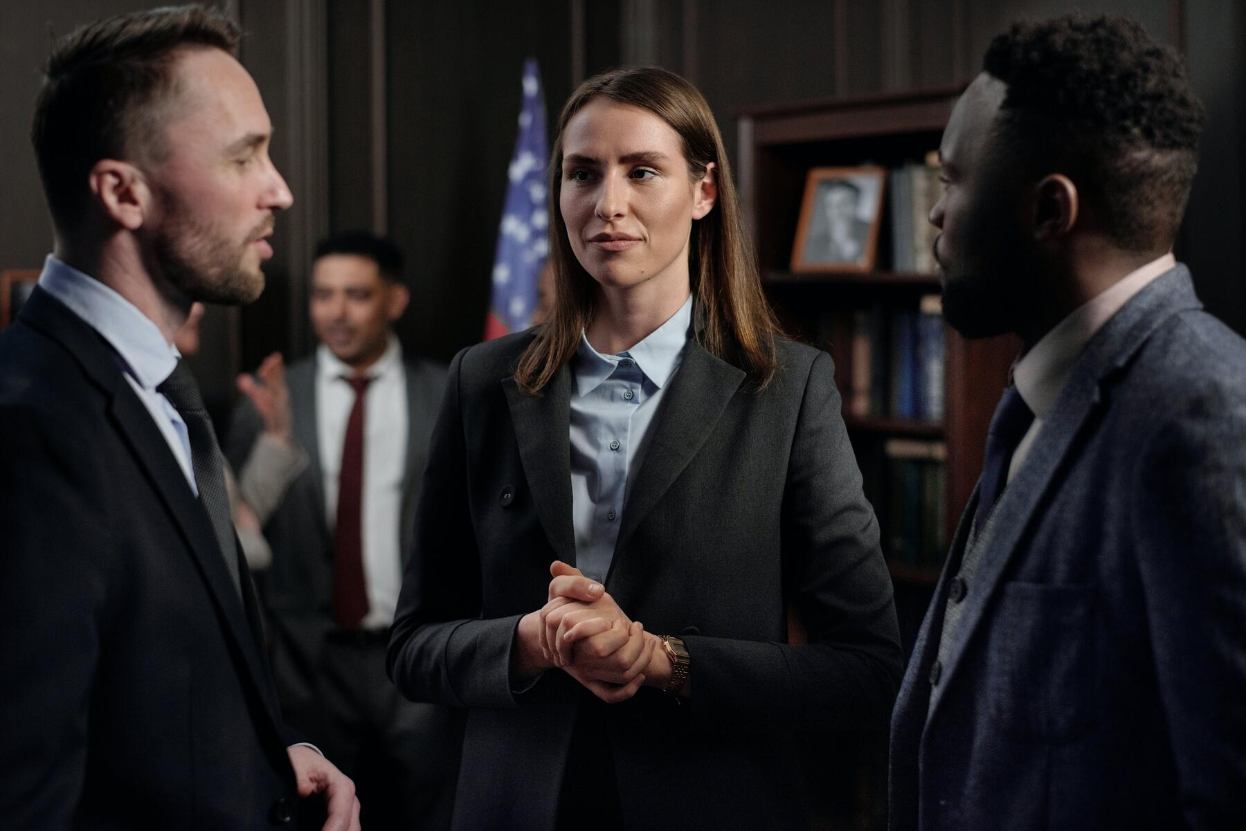 Lawyer mediating two parties in her office