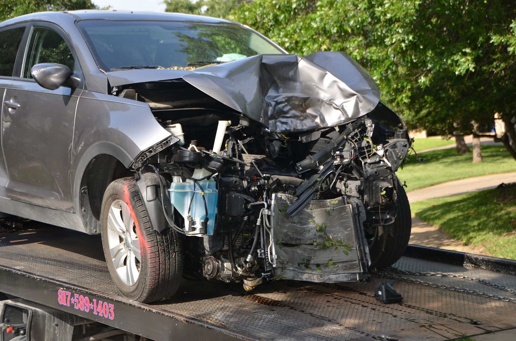 Front bumper of a car totally damaged