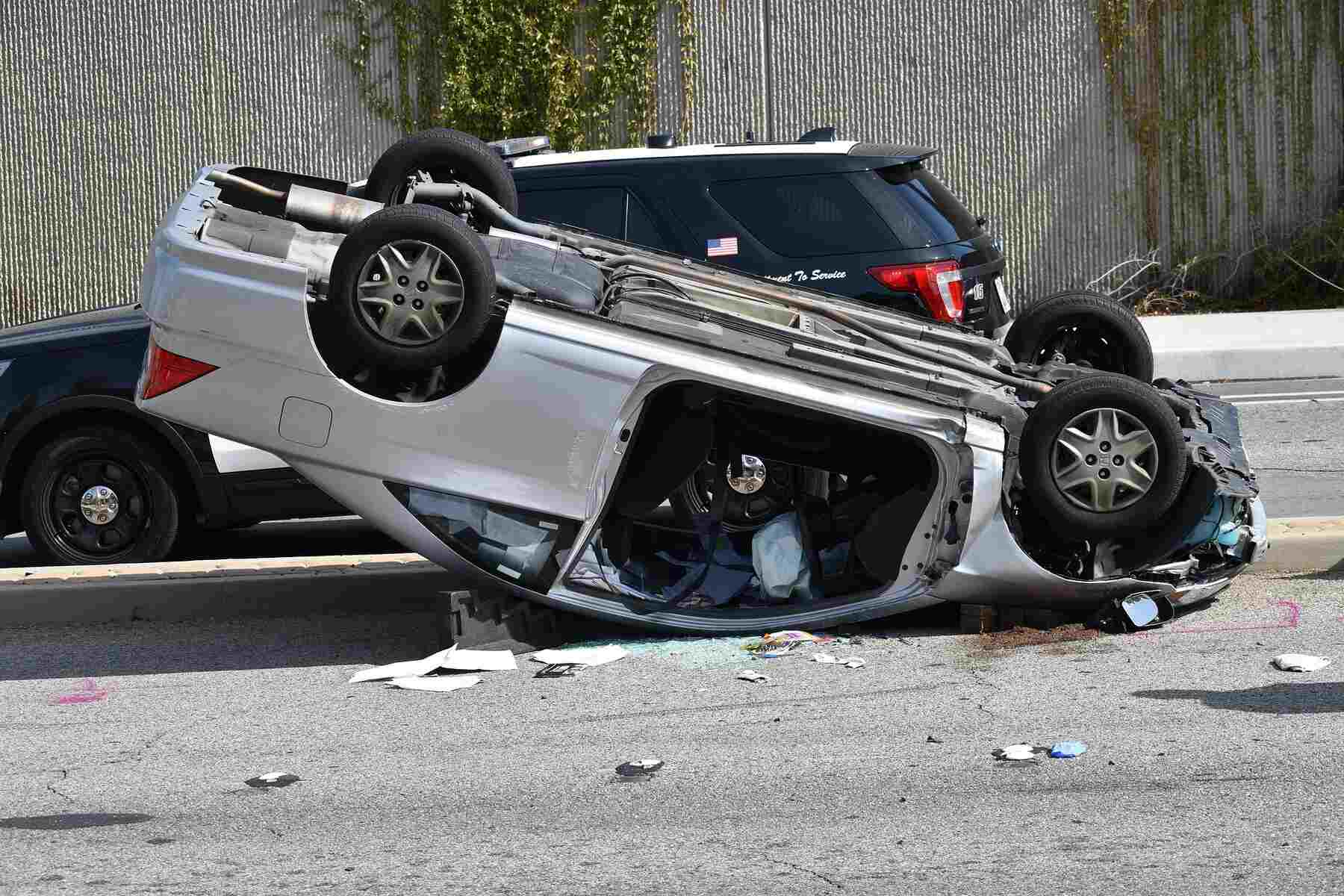 Car turned over after an accident