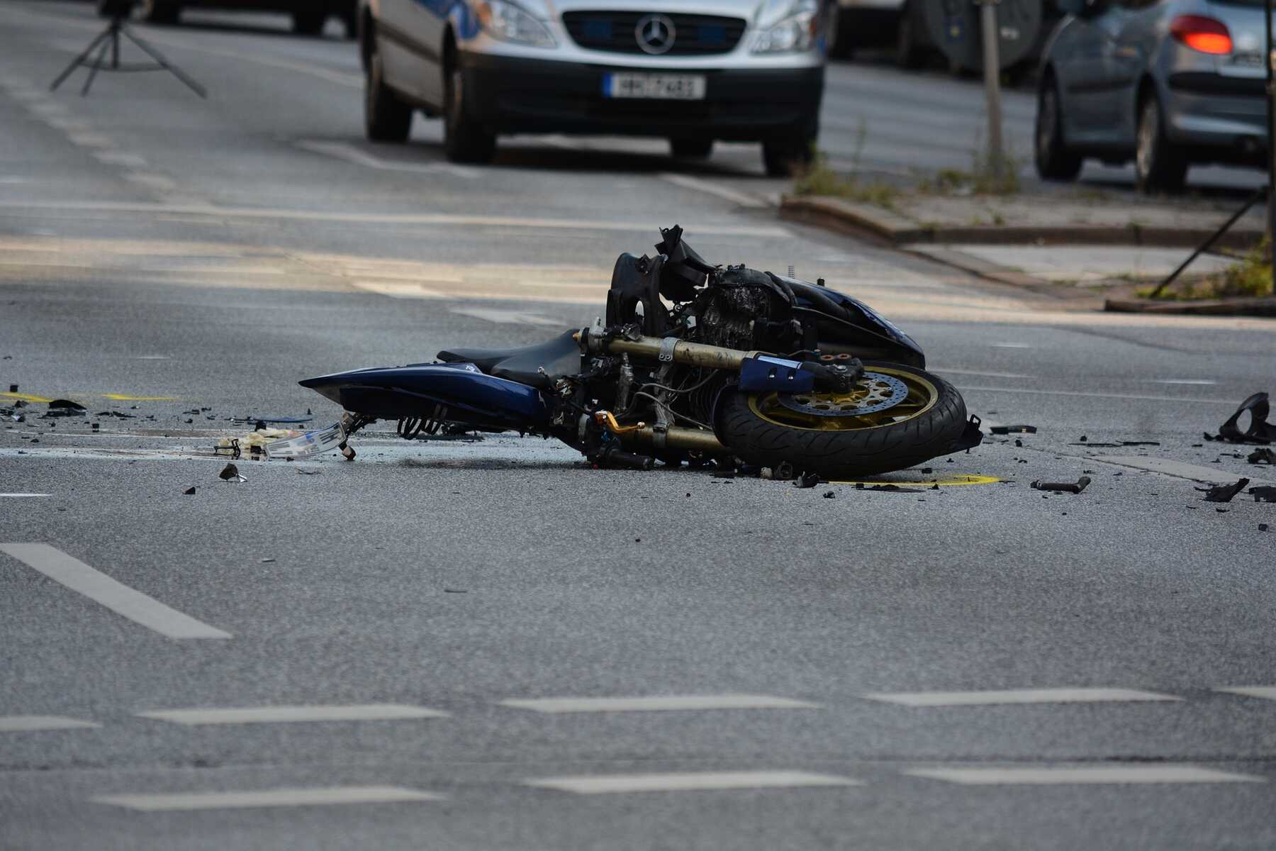 Fallen motorcycle on the road