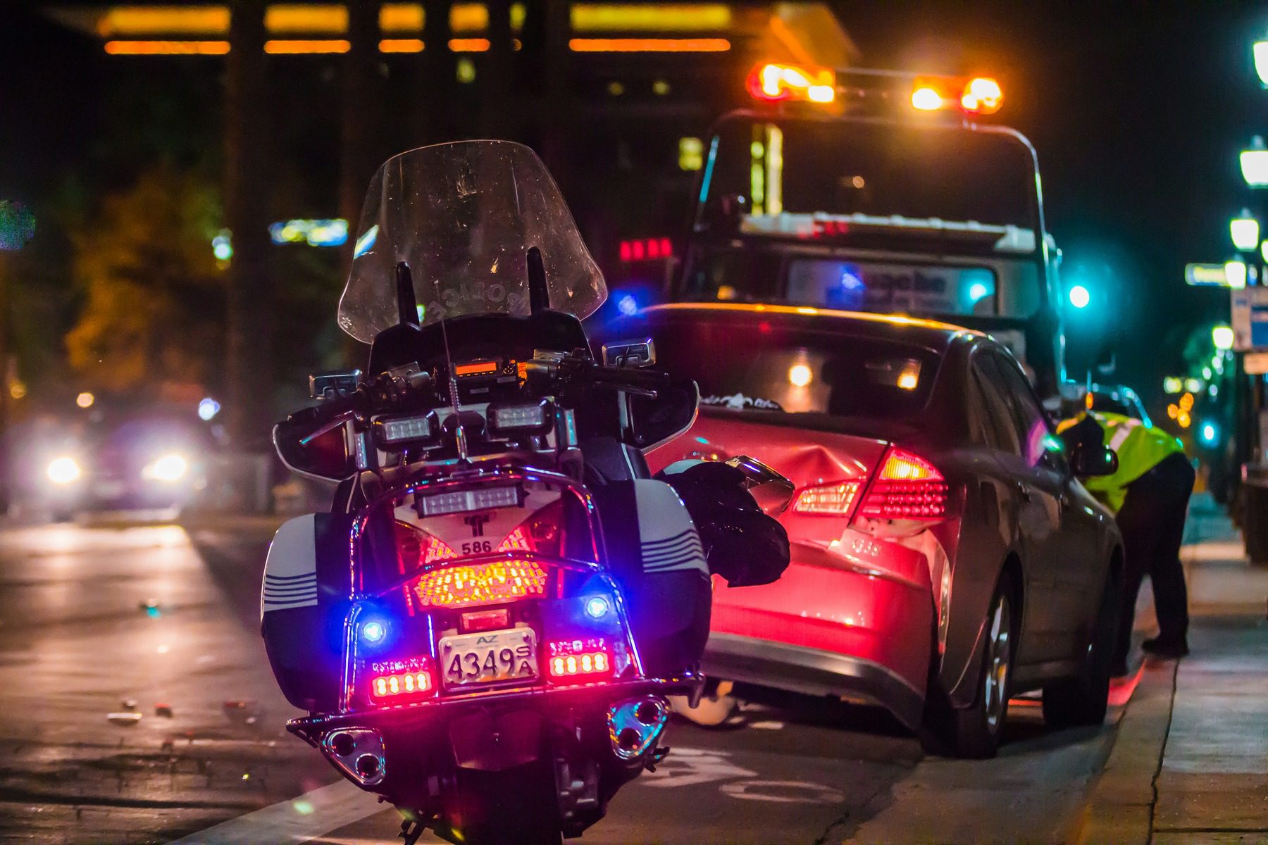 Police checking on a car accident on the road