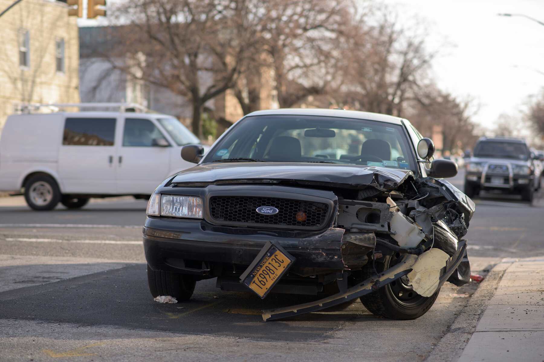 Car with a completely broken front bumper