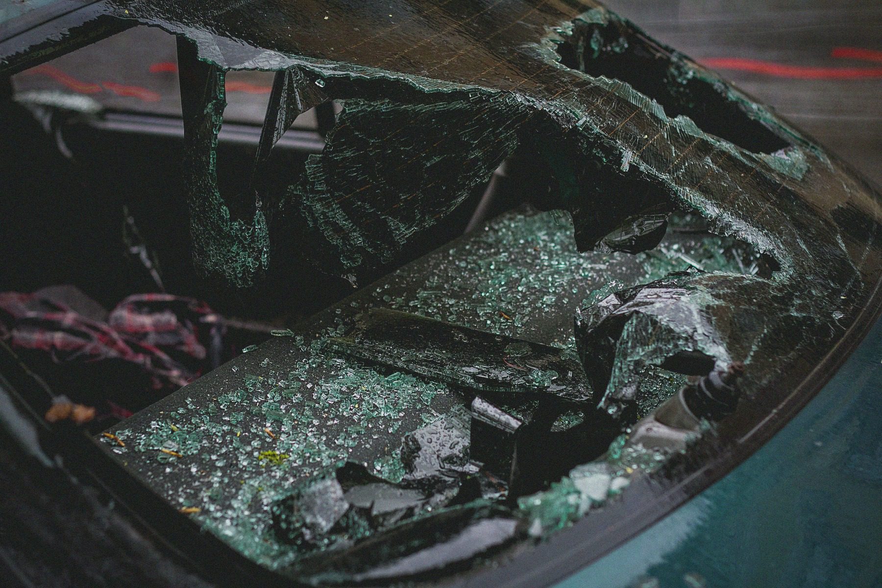 Broken car windshield